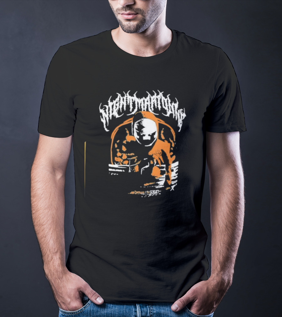Nightmarionne Horror Puppet Creepy Mask Orange Black T-Shirt