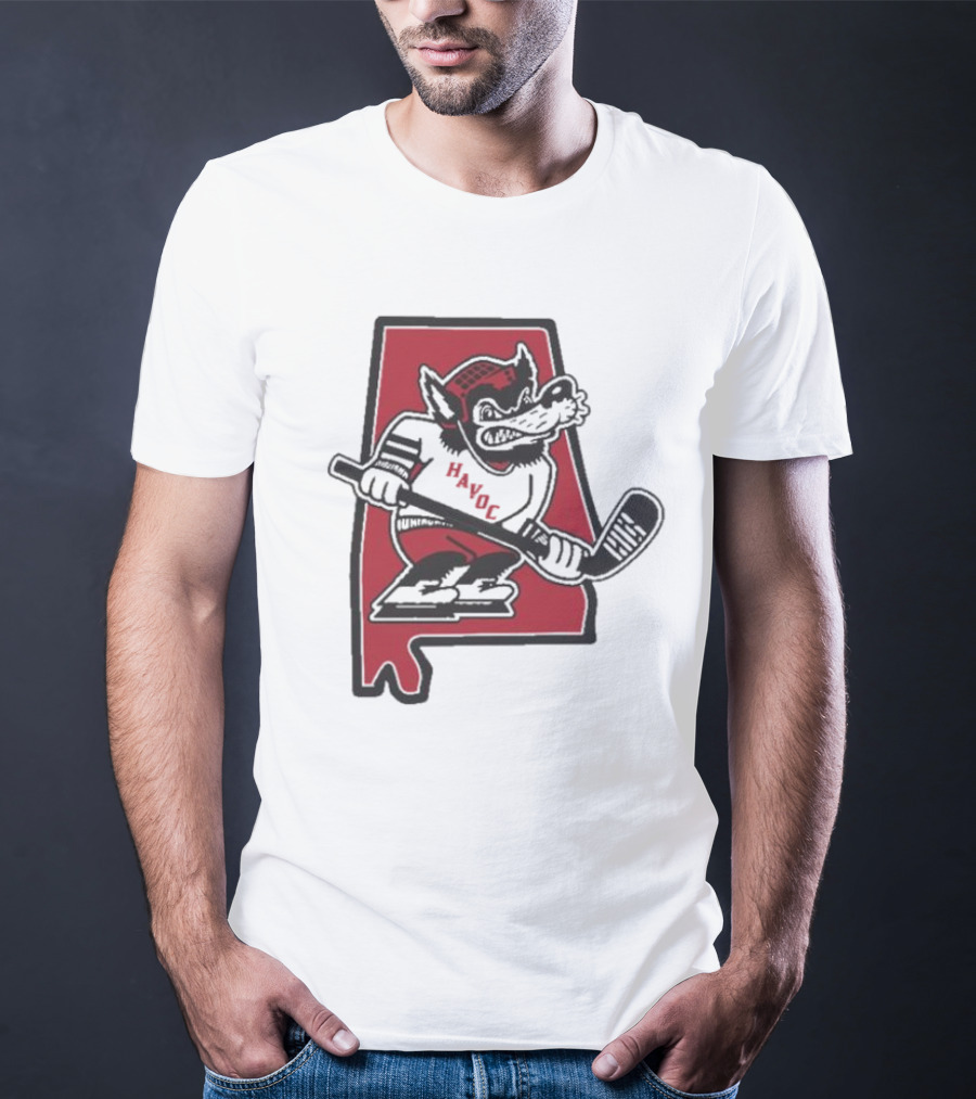 Havoc Retro Wolf Hockey Red Alabama Outline T-Shirt