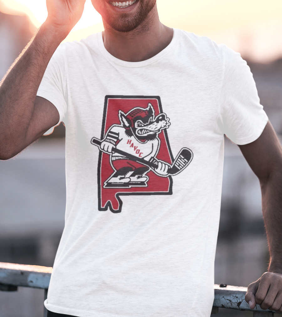 Havoc Retro Wolf Hockey Red Alabama Outline T-Shirt