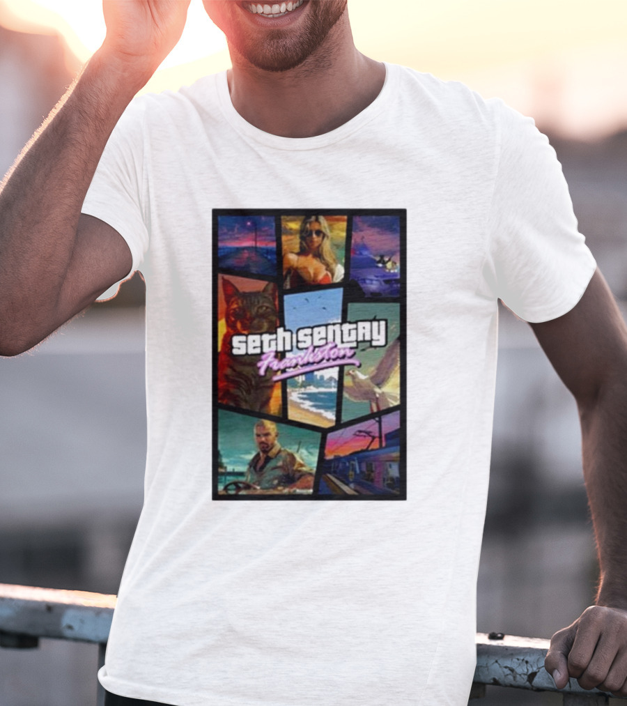 Seth Sentry Frankston GTA Style Art With Cat And City Scenes T-Shirt