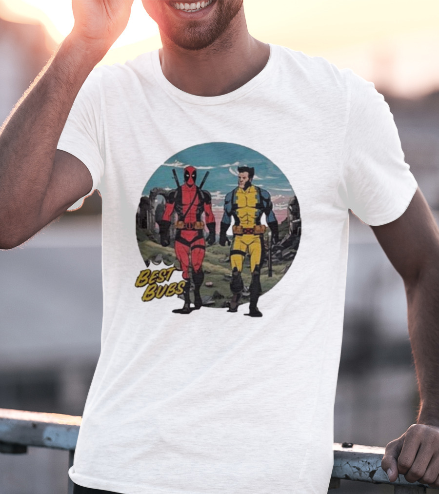 The Streamr Nerdriot Best Bubs Deadpool Wolverine Walking Scene T-Shirt