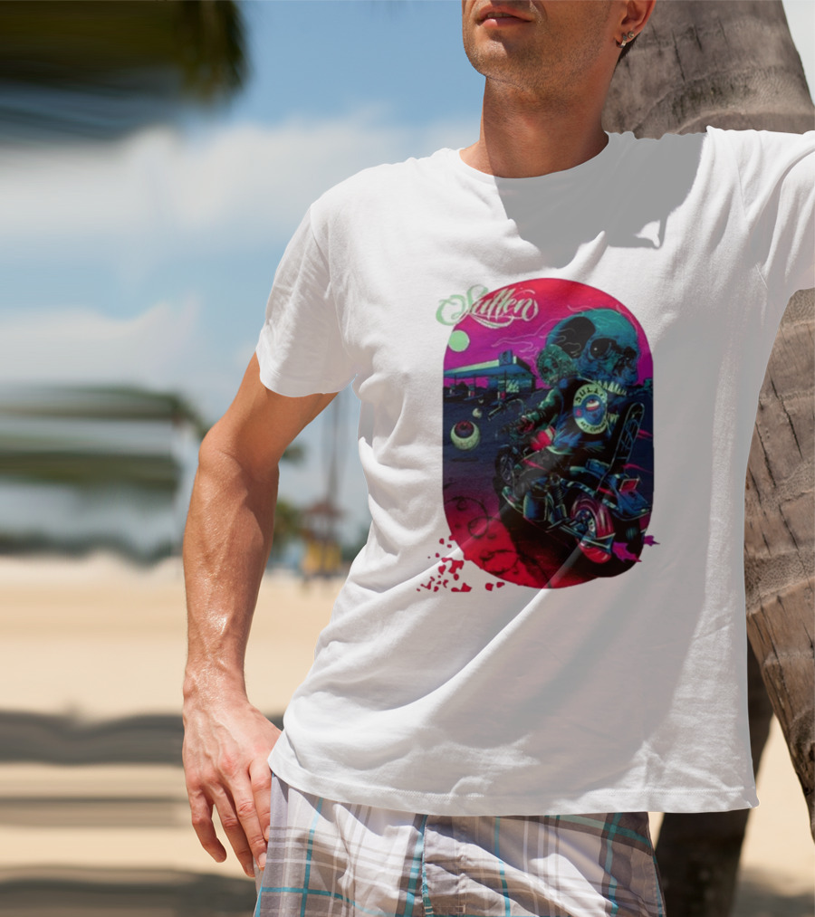 Tkslowskill Sullen Skull Rider Neon Vibes T-Shirt
