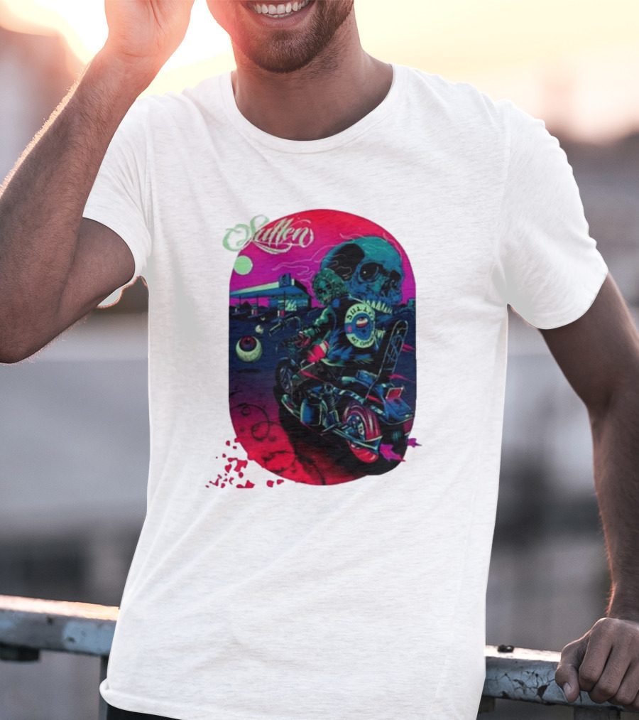 Tkslowskill Sullen Skull Rider Neon Vibes T-Shirt