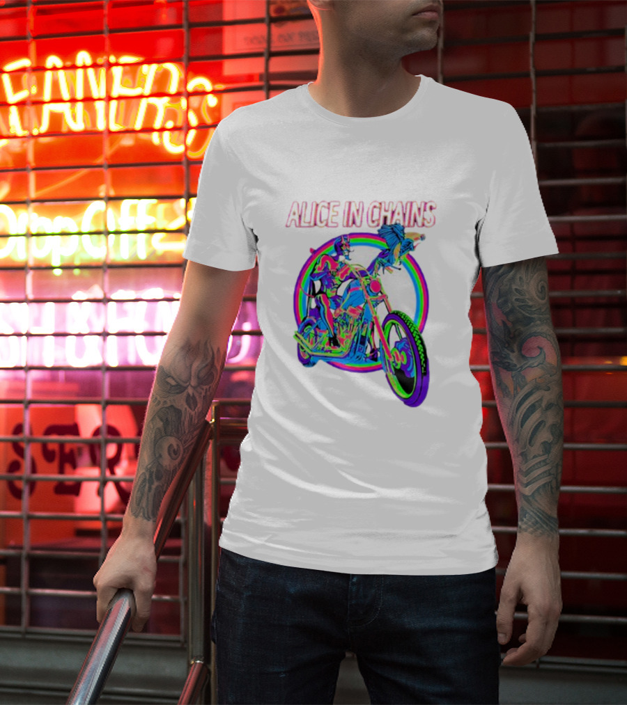 Alice In Chains Psychedelic Devil On Chopper With Bird T-Shirt