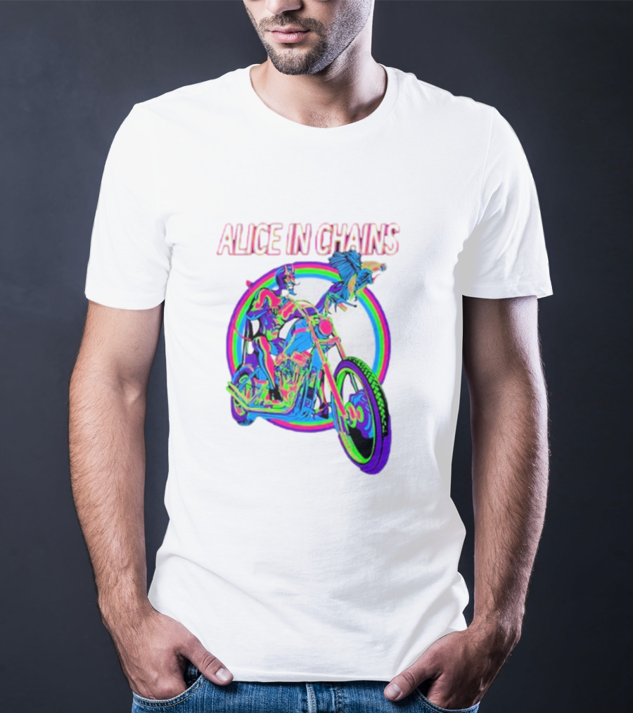Alice In Chains Psychedelic Devil On Chopper With Bird T-Shirt
