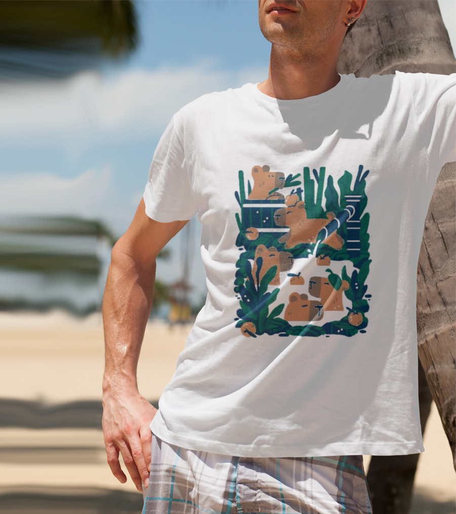 Bamboo Bath Bear Family Relaxing Amidst Greenery T-Shirt
