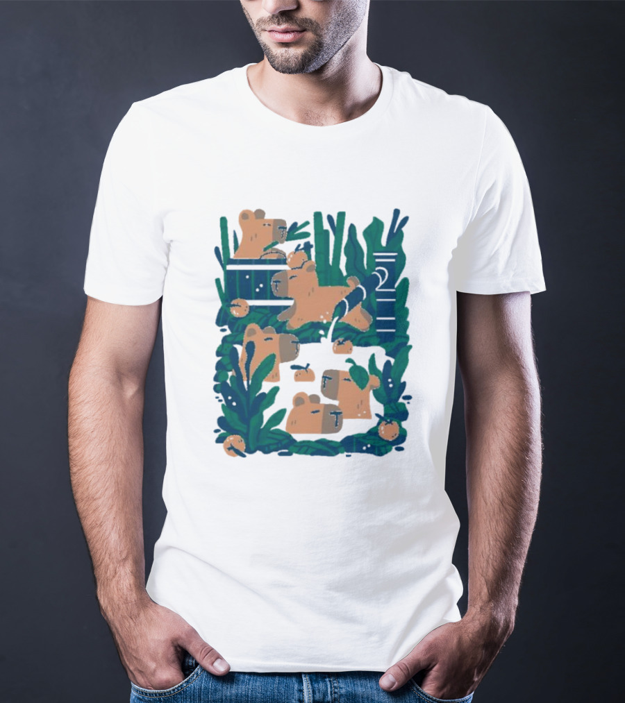 Bamboo Bath Bear Family Relaxing Amidst Greenery T-Shirt