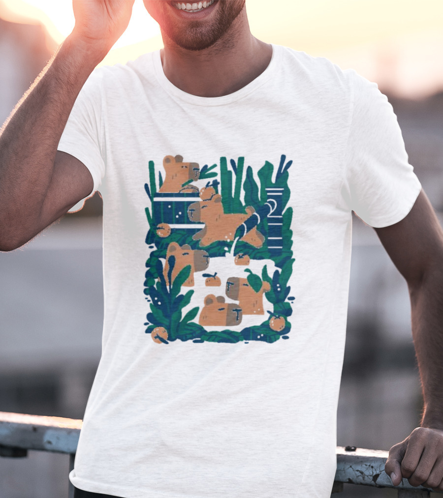 Bamboo Bath Bear Family Relaxing Amidst Greenery T-Shirt