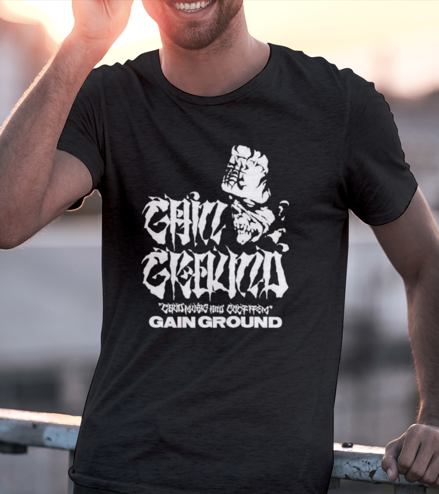 Gain Ground Grinning And Coffin Logo With Skull And Fist T-Shirt