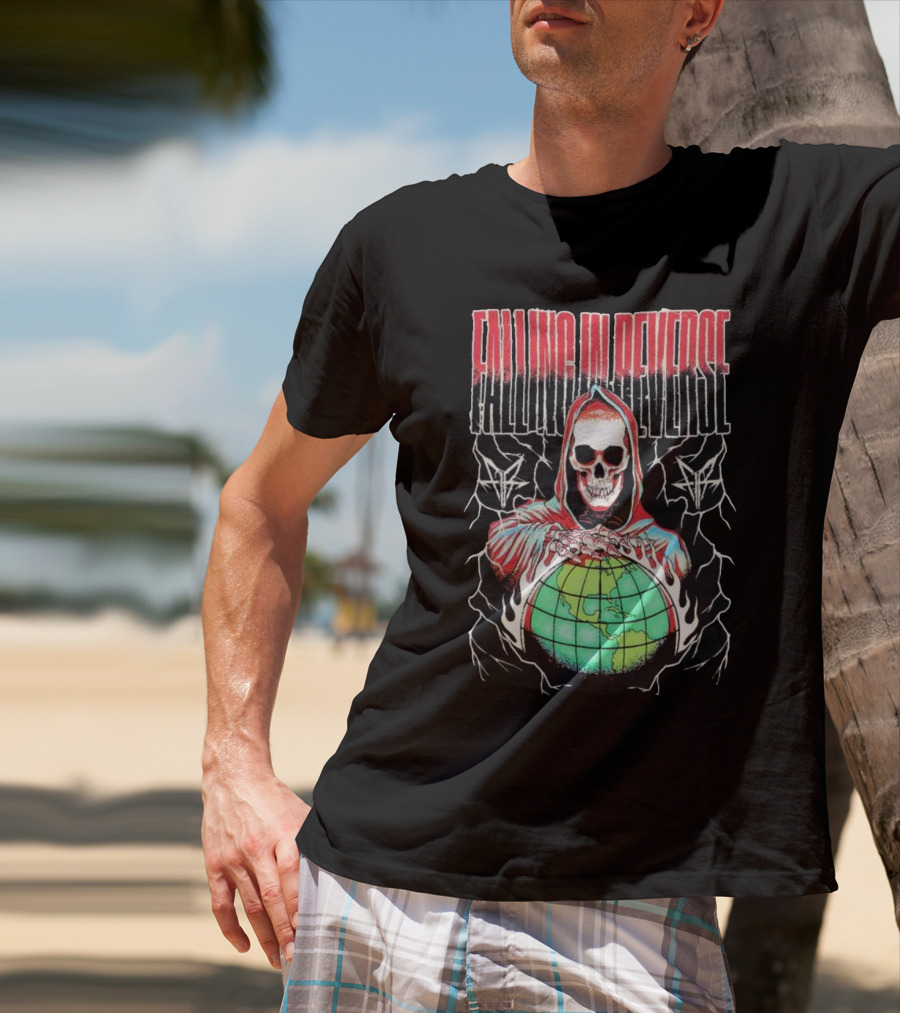 Falling In Reverse Skull Hood Globe T-Shirt