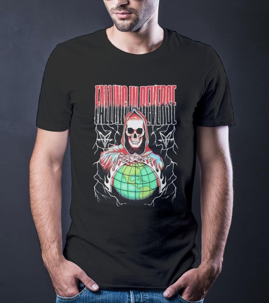 Falling In Reverse Skull Hood Globe T-Shirt