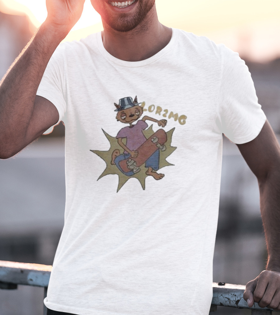 Lor2mg Cartoon Cat Skater In Hat T-Shirt