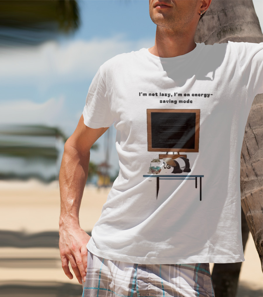 I’m Not Lazy I’m On Energy Saving Mode Cat Relaxing By Television T-Shirt