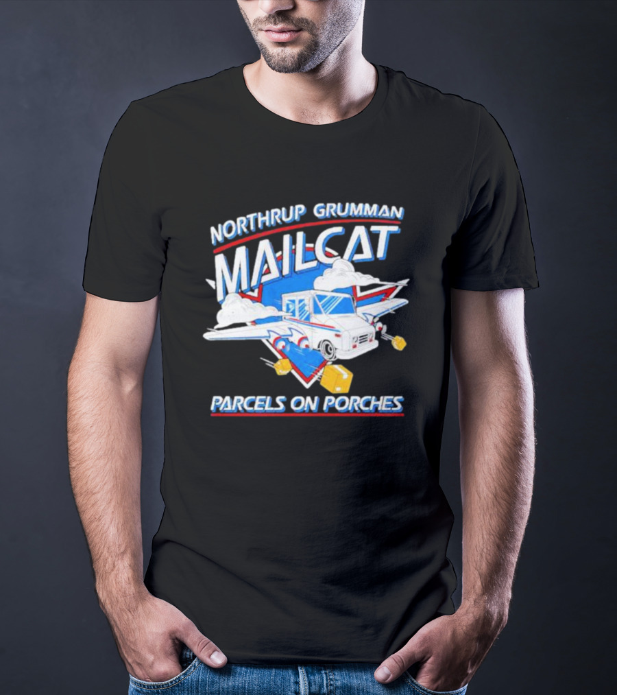 Northrup Grumman Mailcat Parcels On Porches Delivery Truck Clouds T-Shirt