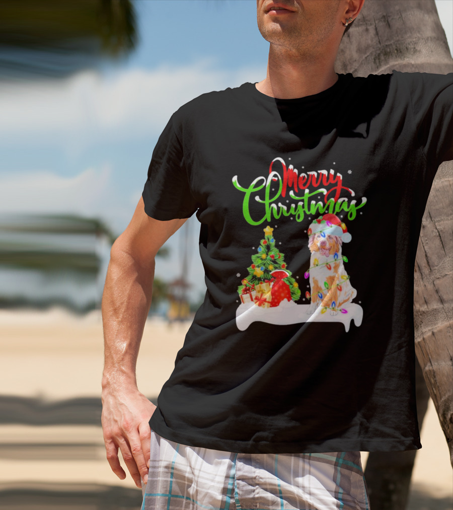 Merry Christmas Santa Australian Shepherd Dog Xmas Decorations T-Shirt