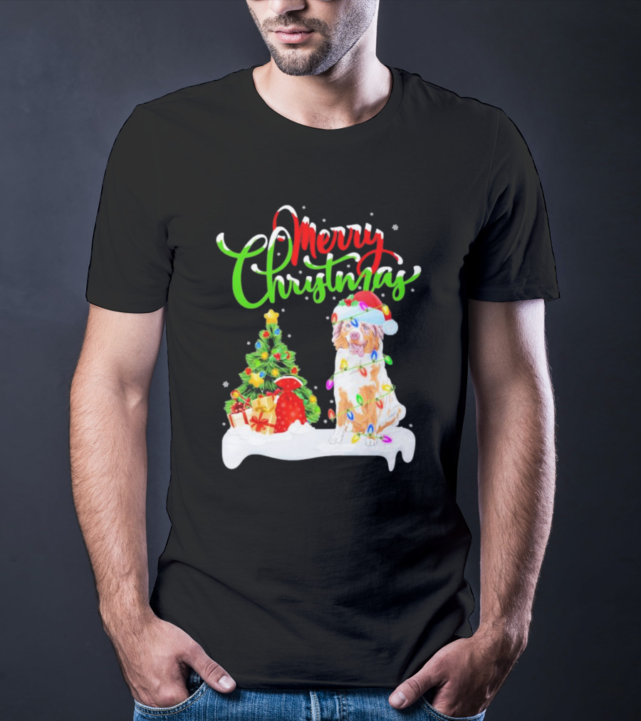 Merry Christmas Santa Australian Shepherd Dog Xmas Decorations T-Shirt