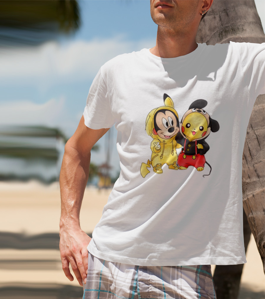 Pikachu Pokemon Mickey Mouse Crossover Fan T-Shirt