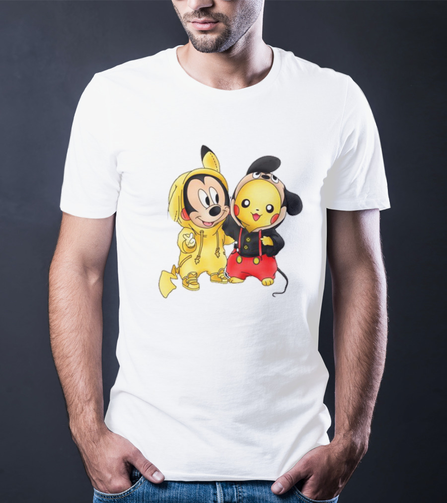 Pikachu Pokemon Mickey Mouse Crossover Fan T-Shirt