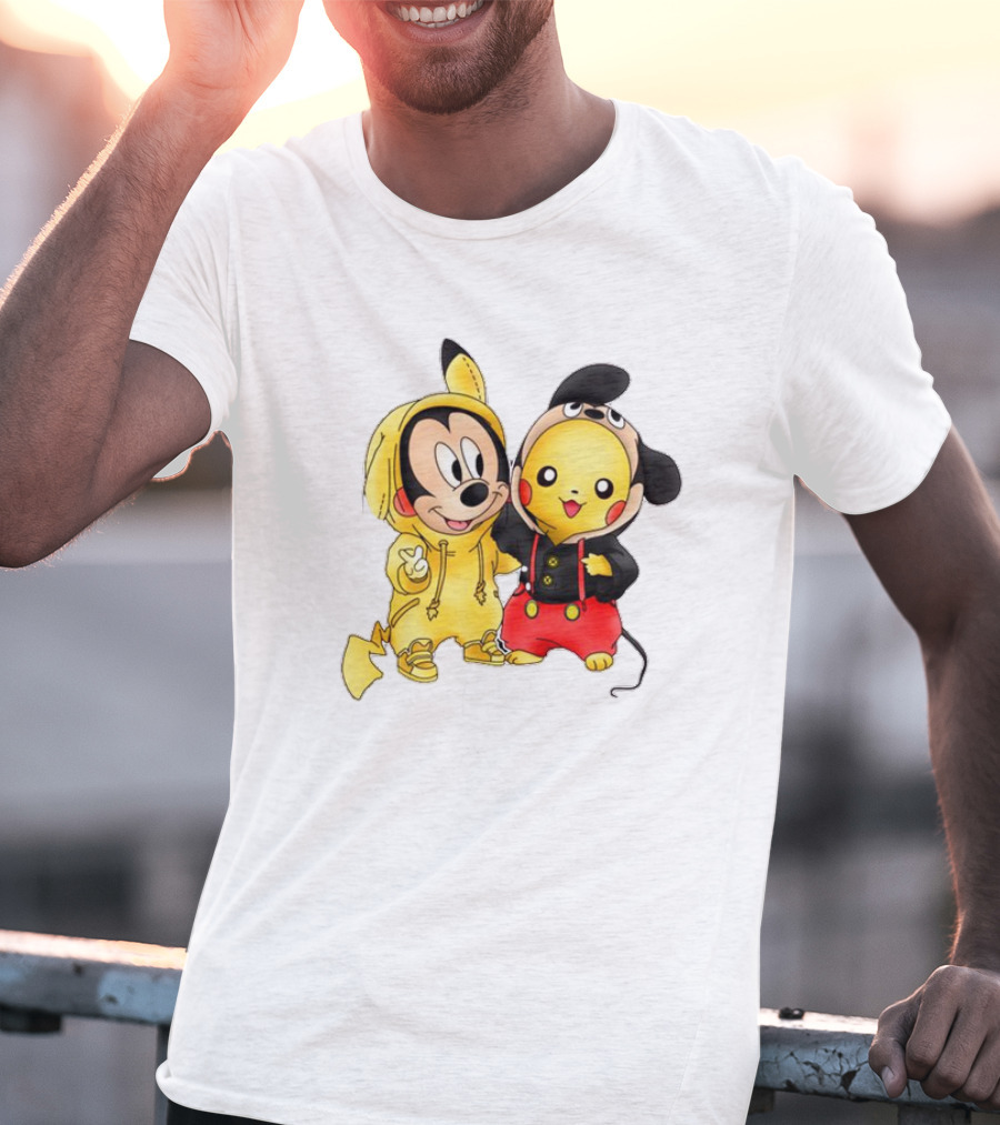 Pikachu Pokemon Mickey Mouse Crossover Fan T-Shirt