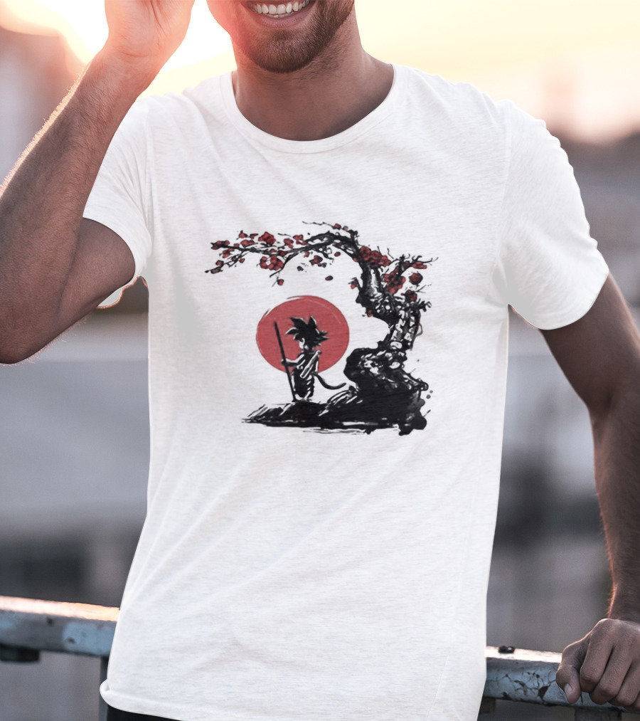 Son Goku Saiyan Solitude Beneath Cherry Blossom And Sun T-Shirt