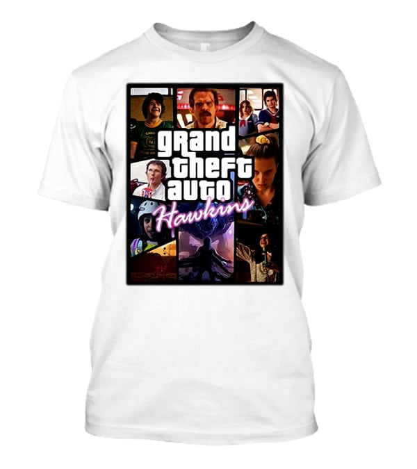 Stranger Things 3 Grand Theft Auto Hawkins Vintage Style Collage T-Shirt