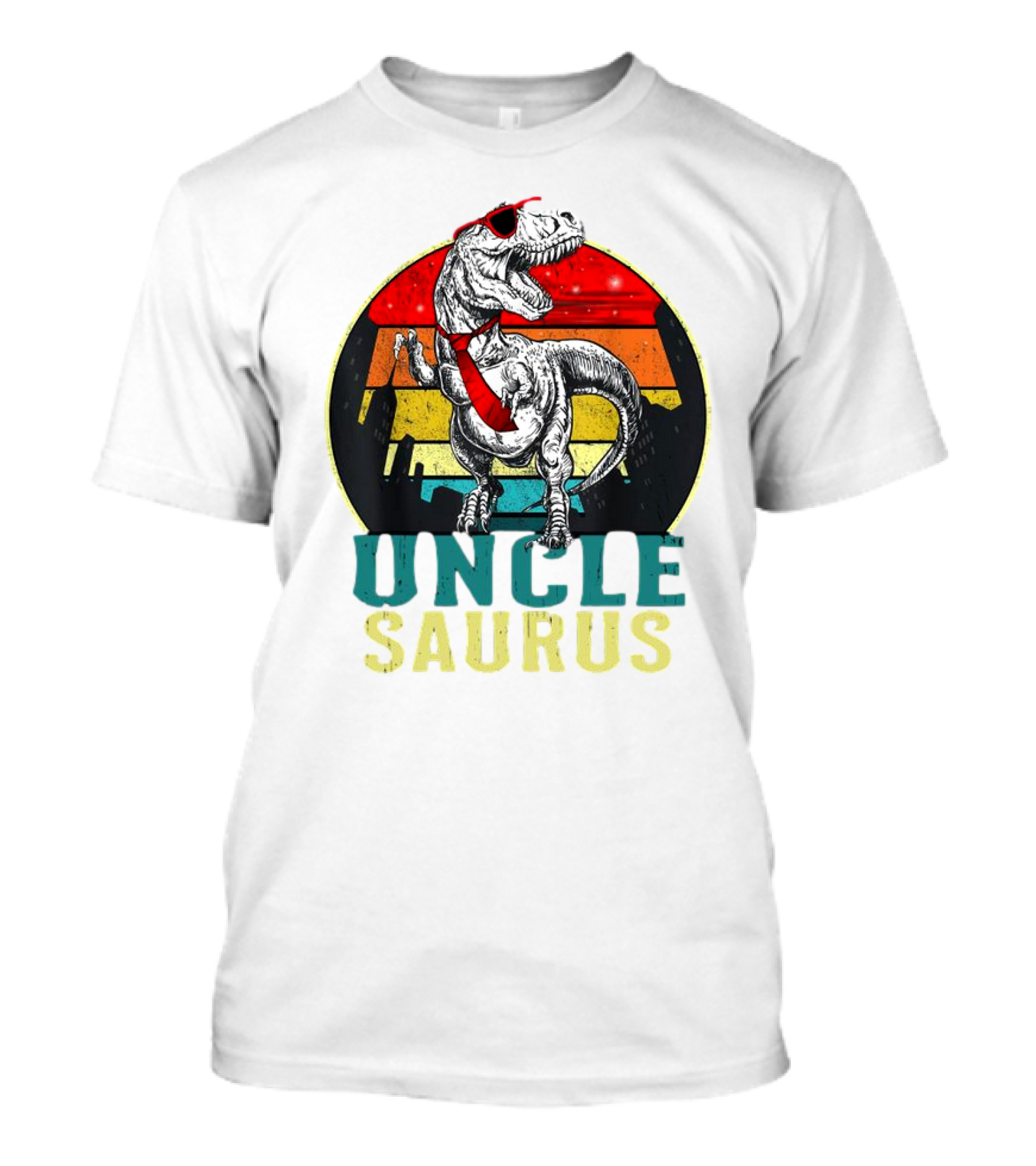 Uncle Saurus Rex Dinosaur With Sunglasses And Red Tie Fathers Day T-Shirt