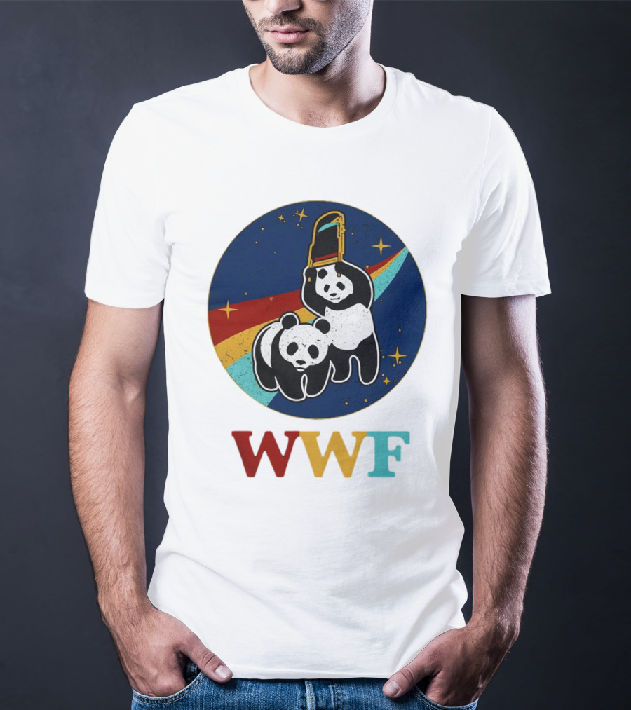 WWF Panda Bear Wrestling NASA Astronauts Space T-Shirt