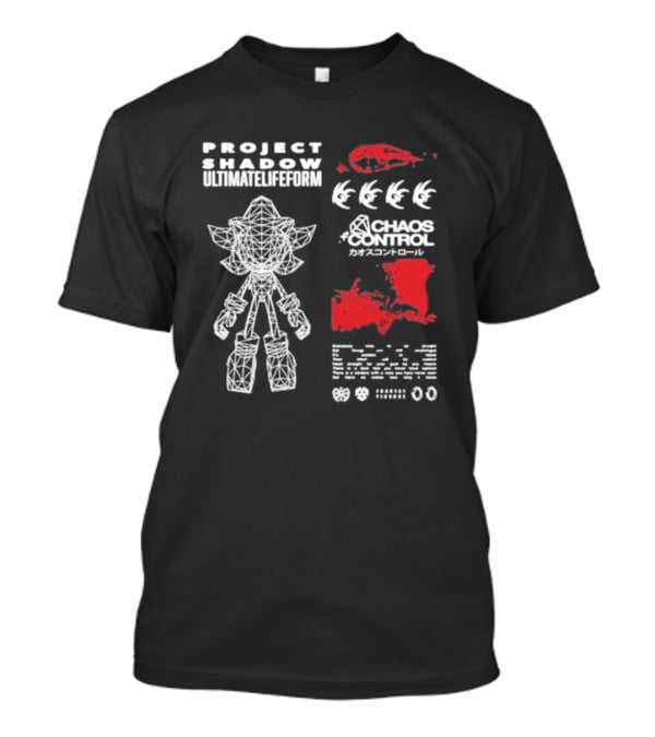 Project Shadow Ultimate Lifeform Chaos Control Japanese Text Wireframe Character Red Elements T-Shirt
