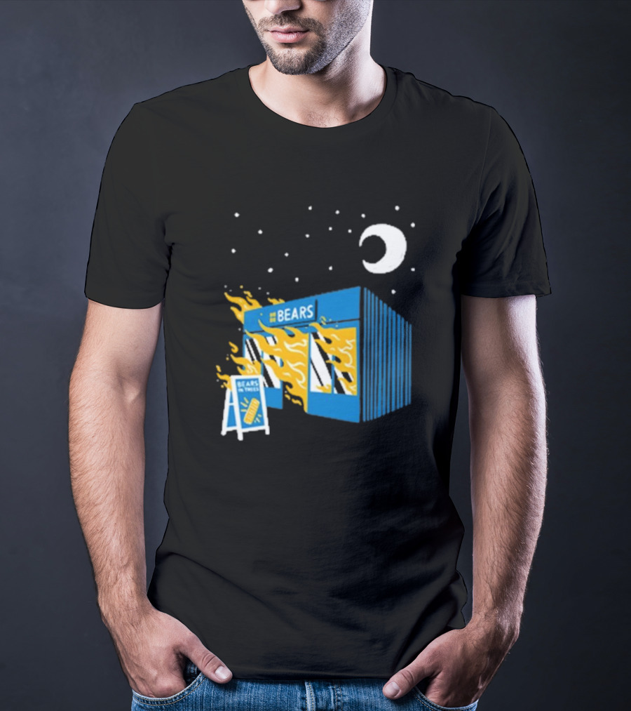 Bears Bakery On Fire Charcoal Night Scene T-Shirt