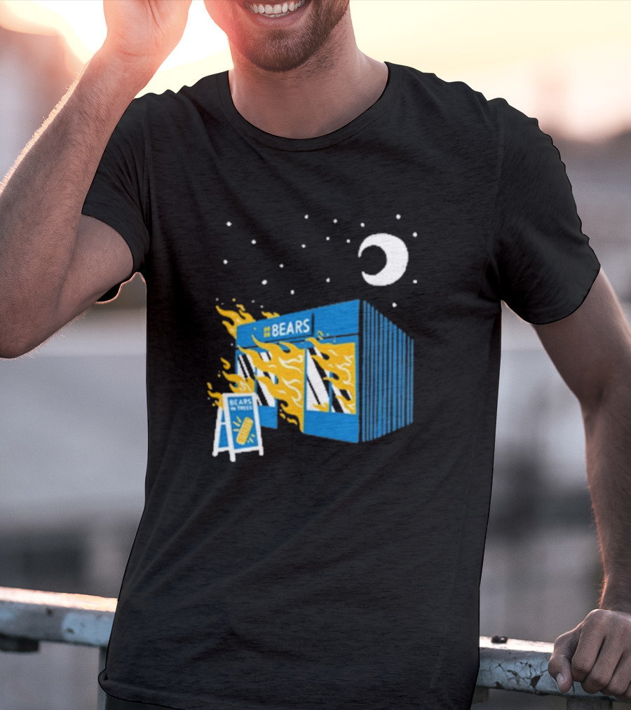 Bears Bakery On Fire Charcoal Night Scene T-Shirt