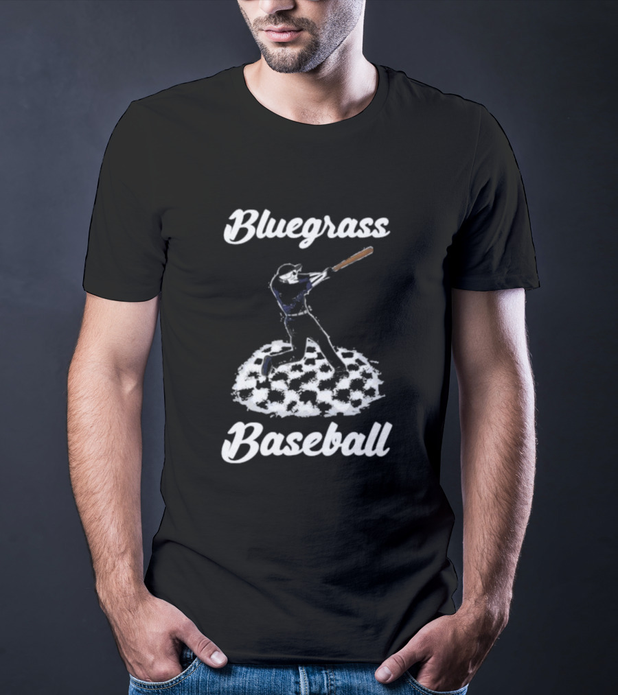 Bluegrass Baseball Skeleton Player Batting On Checkered Field T-Shirt