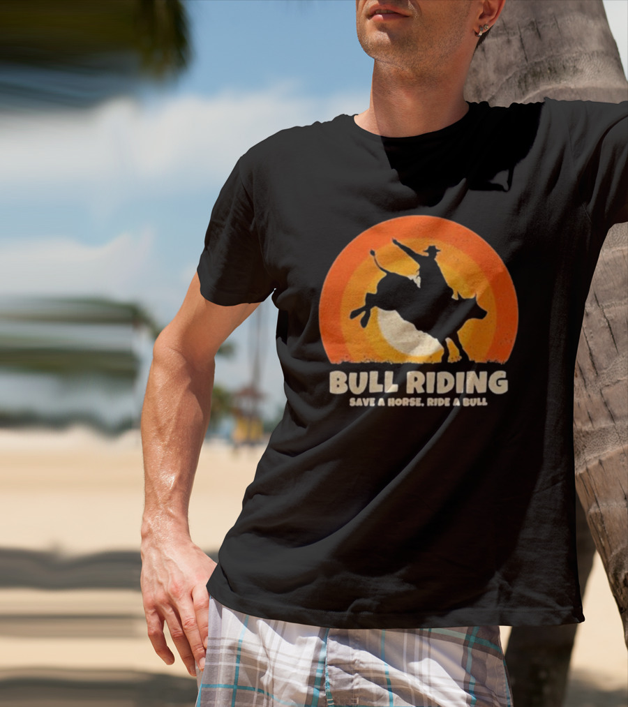 Bull Riding Save A Horse Ride A Bull Sunset Silhouette Cowboy Vintage T-Shirt