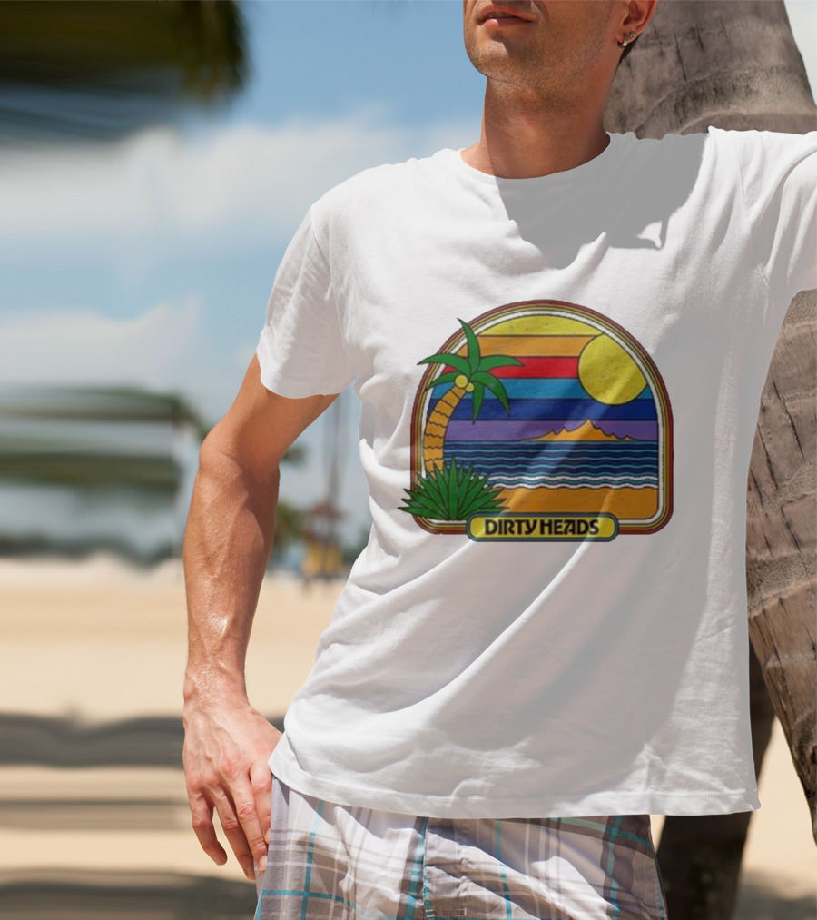 Dirty Heads Retro Beach Sunset Palms Ocean Scene T-Shirt
