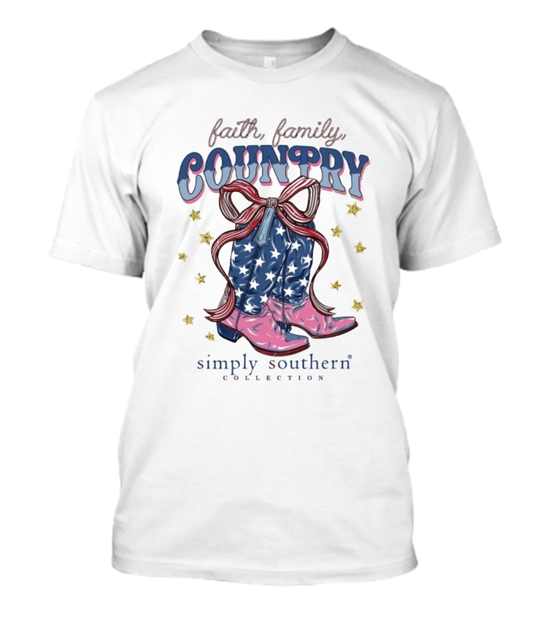 Faith Family Country Cowboy Boots Stars Simply Southern Collection T-Shirt