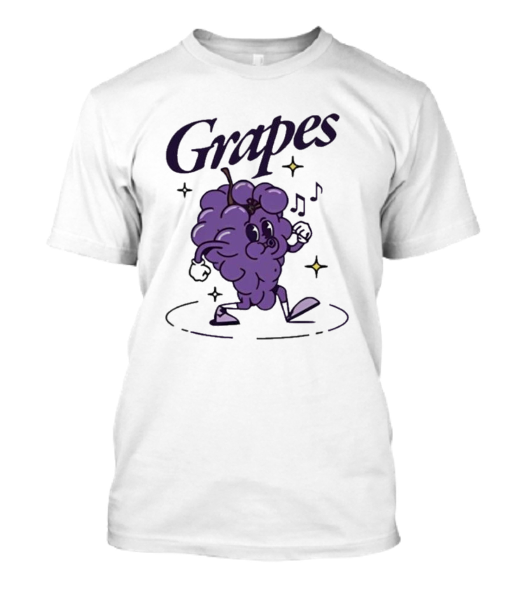 James Marriott Grapes Dancing Purple Cartoon With Musical Notes And Stars T-Shirt