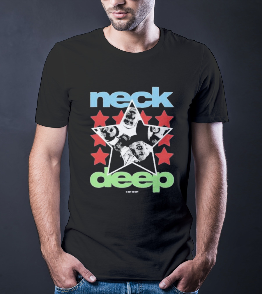 Neck Deep Blue And Green Star With Red Stars And Faces T-Shirt