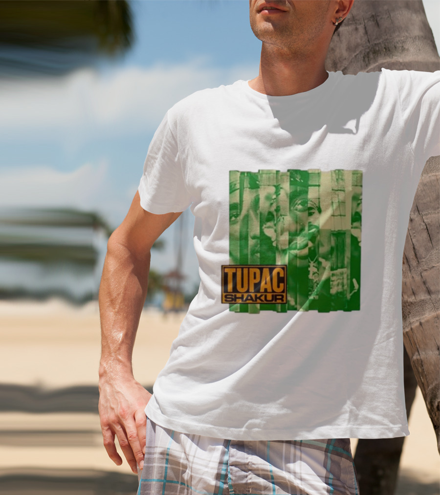 Tupac Shakur Green Photo Collage T-Shirt