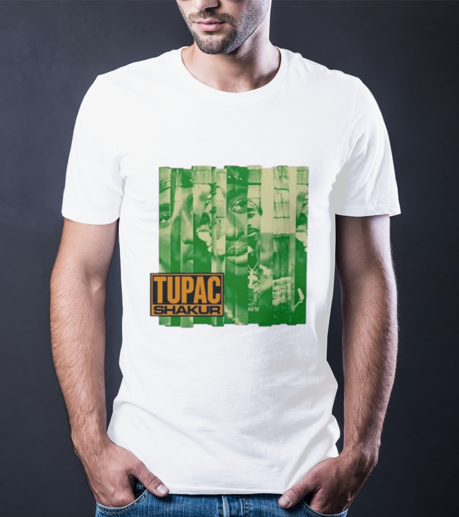 Tupac Shakur Green Photo Collage T-Shirt