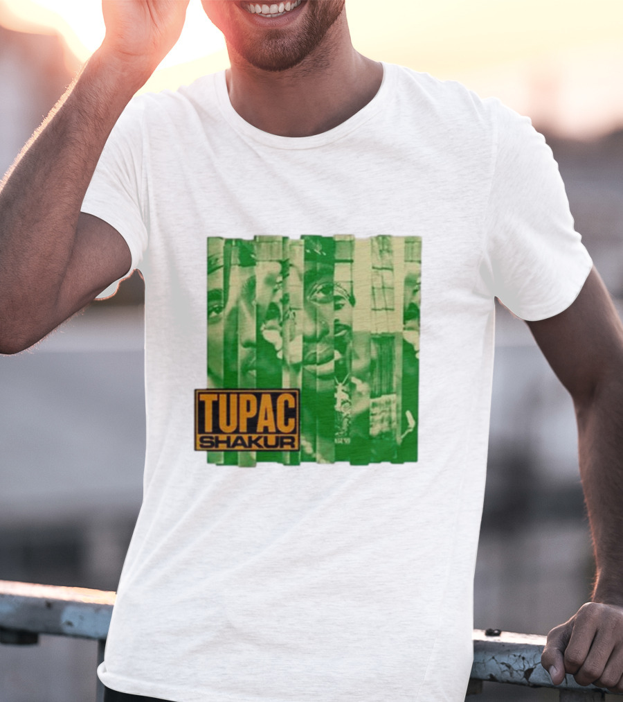 Tupac Shakur Green Photo Collage T-Shirt