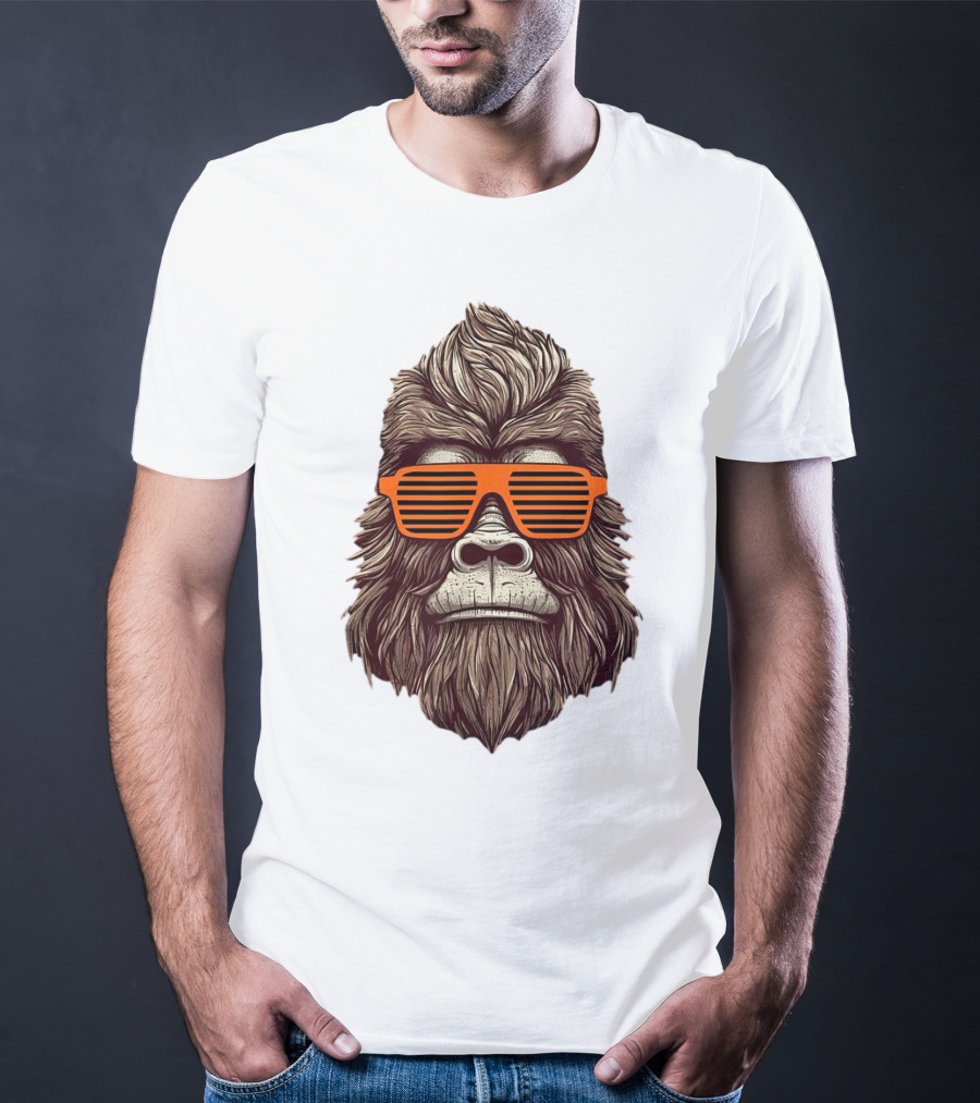 Bigfoot Birthday Boy Cool Striped Sunglasses Animal Party T-Shirt