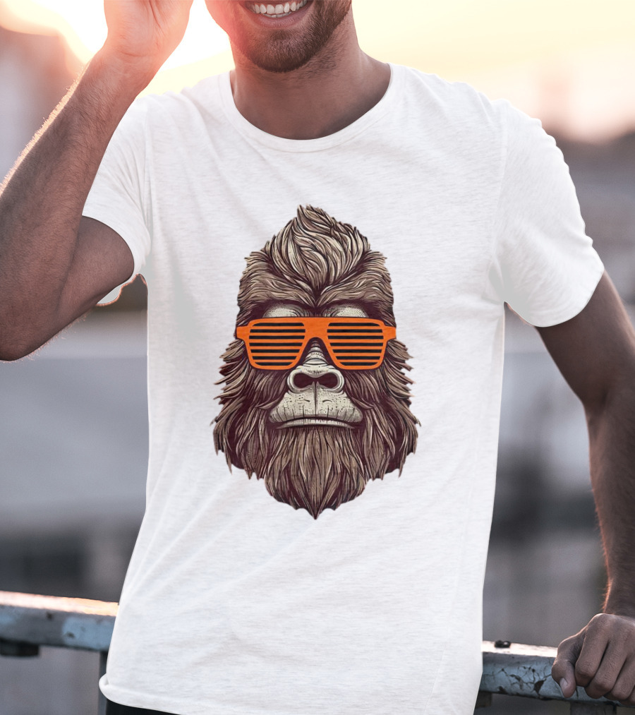 Bigfoot Birthday Boy Cool Striped Sunglasses Animal Party T-Shirt