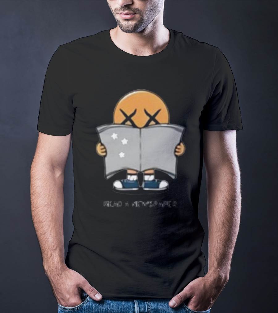 Read A Newspaper Character With Crossed Eye Symbol And Stars T-Shirt