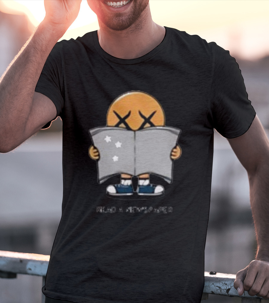 Read A Newspaper Character With Crossed Eye Symbol And Stars T-Shirt