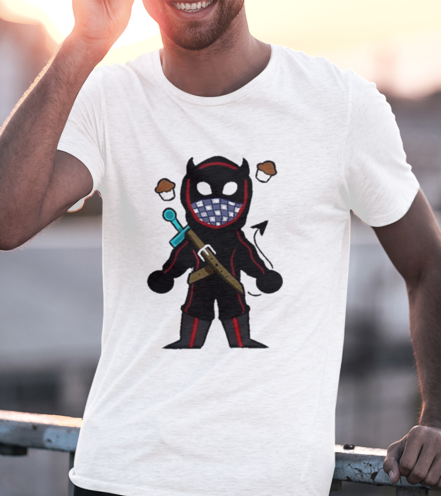 Coryxkenshin Badboyhalo Cute Cartoon Character With Sword And Muffins T-Shirt