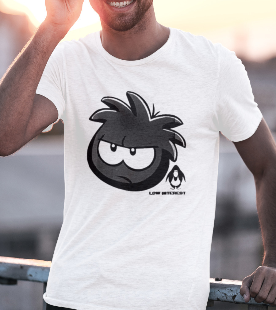 Low Interest Puffle Grumpy Face With Penguin T-Shirt