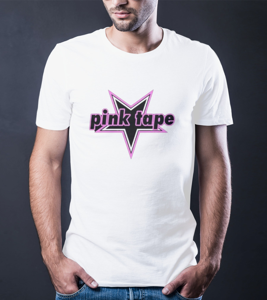 Pink Tape Star Icon Bold Black And Pink T-Shirt