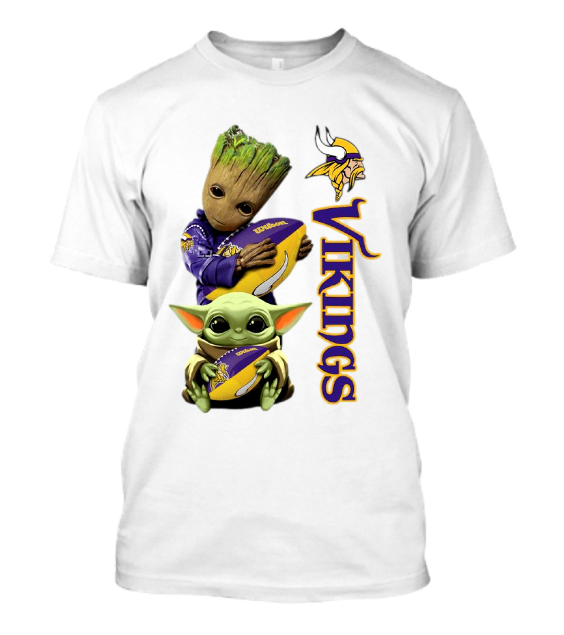 Baby Groot And Yoda Hugging Minnesota Vikings Football T-Shirt