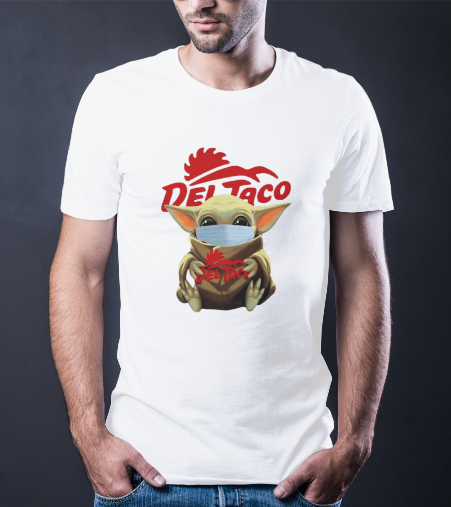 Baby Yoda Wearing Face Mask Holding Del Taco T-Shirt