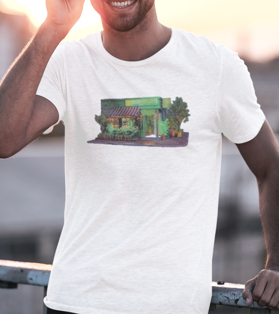Aplasticplant Botanic Corner Greenhouse Storefront Scene T-Shirt