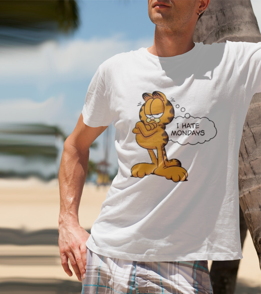Garfield Comic Character Stating I Hate Mondays With Crossed Arms T-Shirt
